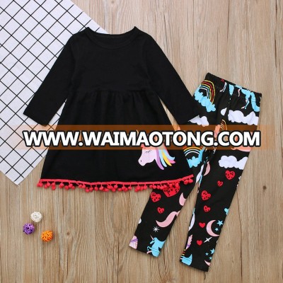 Europe and the United States spring and autumn girls unicorn long sleeve dress + pants two sets of children's clothing