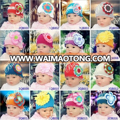 2015 Lovely design top baby hat , baby cotton flower hat 2QB Series