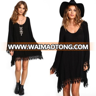 2018 new large size sexy women's long-sleeved tassel chiffon dress explosion models