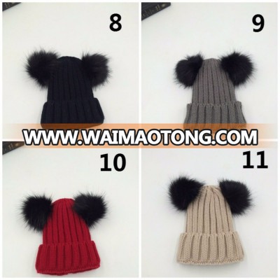 Children's double-ball cap / wool knit hat